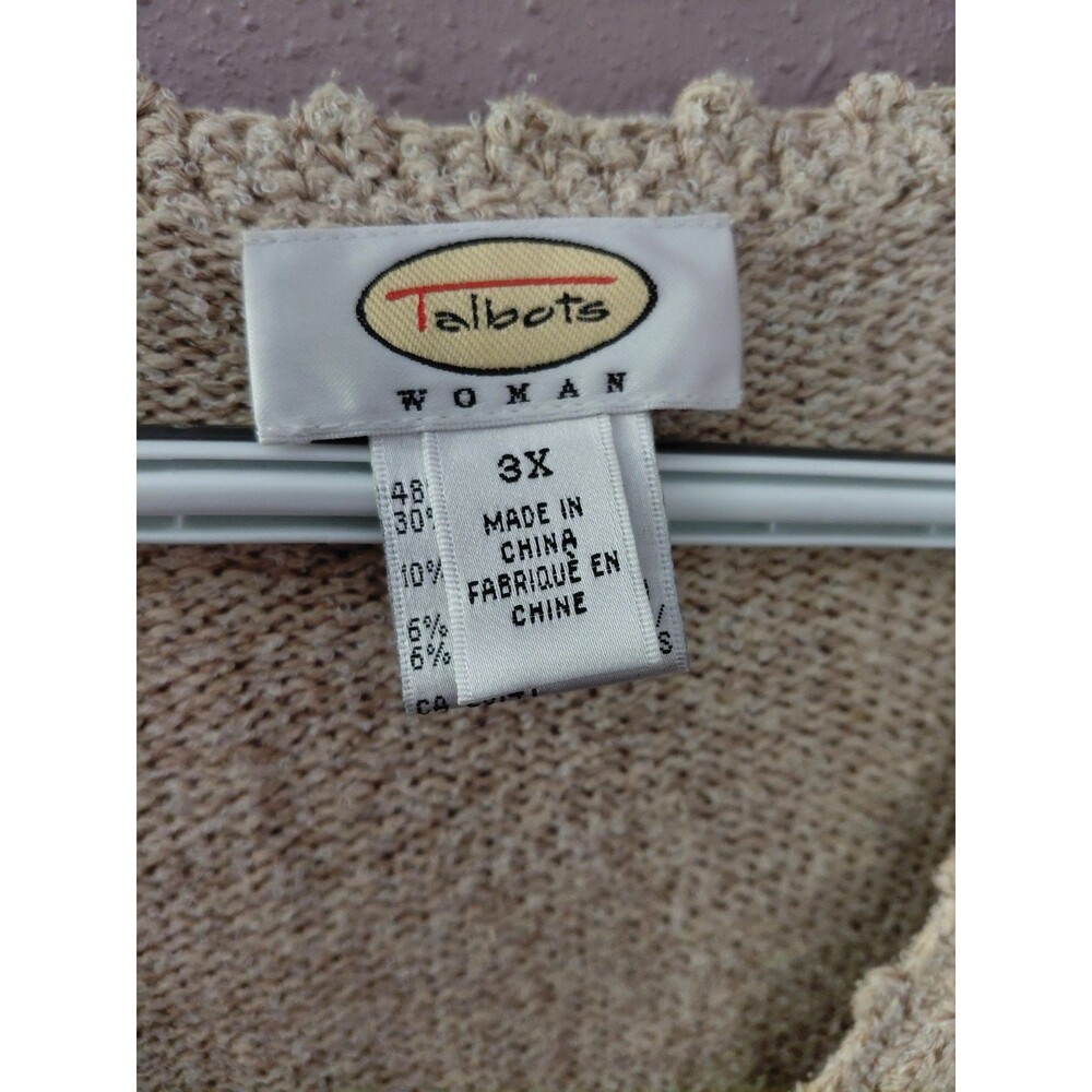 VTG Talbots Cardigan Tan Floral Silk Blend Cottagecore Knit MoP Buttons Sz 3X - Picture 6 of 13